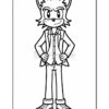 A cartoon fox character stands confidently with hands on hips, wearing a suit and tie. The character has large, expressive eyes and pointy ears, set against a blank background for coloring.