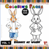 Two cartoon rabbits, one wearing a chef's coat and apron, and the other in casual clothing, with the text 