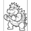 A cartoon-style character resembling a large dragon or turtle, with a spiked shell, clenched fists, and an aggressive expression, outlined in black for coloring.