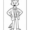 A cartoon wolf standing confidently with hands on hips, wearing a suit and tie, set against a blank background.