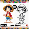Coloring page featuring two characters from One Piece with the text