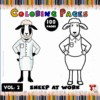 Coloring page featuring two cartoon sheep in clothing, labeled 