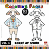 Coloring page featuring sheep in business attire, promoting cozy coloring book and pages from artcoloringpage.com.