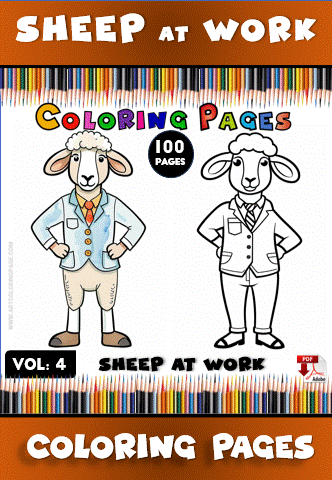 Coloring page featuring sheep in business attire, promoting cozy coloring book and pages from artcoloringpage.com.