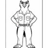 A cartoon eagle character standing confidently with its hands on its hips, wearing a button-up shirt and jeans, showcasing an assertive expression.