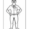 A cartoon bird character resembling a hawk, dressed in formal attire with a collared shirt, tie, and slacks, standing with hands on hips in a confident pose.