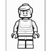 A black and white line drawing of a smiling LEGO minifigure with short hair, wearing a simple shirt and pants, standing in an upright position against a plain background.