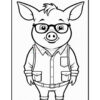 A cartoon pig character with glasses, wearing a button-up shirt and pants, standing upright with a friendly expression and short hair.