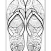Illustration of a pair of flip-flops designed with intricate wave and floral patterns, displayed on a plain background.