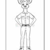 A cartoon deer character stands upright, wearing a short-sleeved shirt with two pockets, jeans, and shoes, with its hands on its hips, in a simple black and white outline style suitable for coloring.