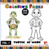 Turtle at work coloring pages from cozy coloring book, featuring two illustrations that invite creativity on artcoloringpage.com.