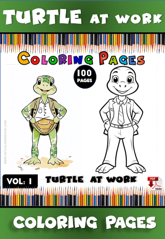 Turtle at work coloring pages from cozy coloring book, featuring two illustrations that invite creativity on artcoloringpage.com.