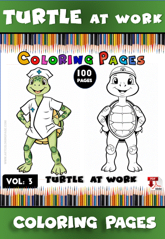 Two cartoon turtles, one dressed as a nurse, the other as a cartoon character, featured in a coloring page design. Ideal for cozy coloring book enthusiasts at artcoloringpage.com.