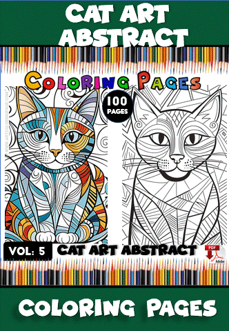 Coloring pages featuring abstract cat designs from a coloring book, ideal for artcoloringpage.com, with 100 pages included.
