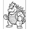 A cartoon character resembling a large, muscular turtle with spikes on its back, wearing a spiked shell and an intimidating expression, making a fist as if ready for battle, in a coloring book style outline.