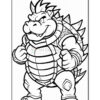 A cartoonish, outlined character resembling a large, anthropomorphic turtle with spiky armor, clenched fists, and a fierce expression, standing confidently.