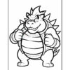 A cartoon character resembling a large, muscular turtle with a spiked shell, clenched fists, and a menacing grin, depicted in a coloring book style with bold outlines and no colors.