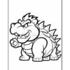 A cartoon-style character resembling a large, spiky creature with a prominent jaw, clenched fist, and an assertive expression, ready to charge forward. The illustration is outlined and meant for coloring.