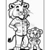 Two cartoon animal characters: a lion wearing a sheriff-style shirt and a smaller lion holding a badge and wearing a police uniform, both in a standing pose against a white background.