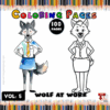 Two cartoon wolves, one male in a shirt and tie, the other female in a business outfit, surrounded by colorful pencils and text indicating 