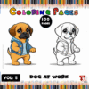 A cute illustration of two dogs, one in a hoodie and the other outlined for coloring, titled 