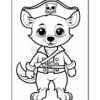 A cartoon animal character dressed as a pirate, featuring a skull and crossbones on its hat, wearing a pirate coat with a belt and holding a cutlass, set against a plain background.