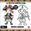 Pirate-themed coloring page with a colorful pirate character, showcasing a cozy coloring book style on artcoloringpage.com.
