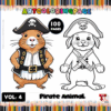 Pirate animal coloring pages featuring a cartoon pirate rabbit, available at artcoloringpage.com in a cozy coloring book with 100 pages.