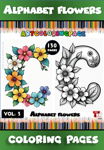 Coloring pages featuring the letter 'C' adorned with floral designs from the cozy coloring book on artcoloringpage.com.