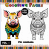 Two pig mandala coloring pages featuring intricate designs and patterns, part of a 100-page collection from artcoloringpage.com.