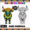 Coloring pages featuring bull mandalas from the Mandala coloring book, available on artcoloringpage.com, with intricate designs for relaxation.