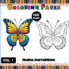 Coloring page featuring two butterfly designs, one colorful and the other outlined for coloring, from a cozy coloring book.