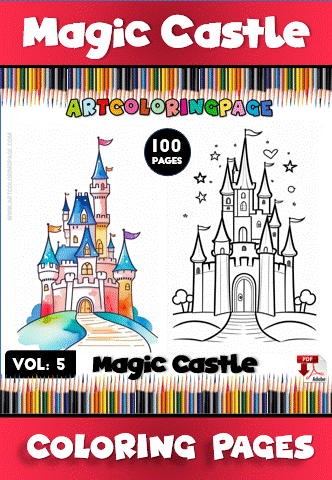 Coloring pages featuring a magic castle design from artcoloringpage.com, ideal for a coloring book with 100 pages.