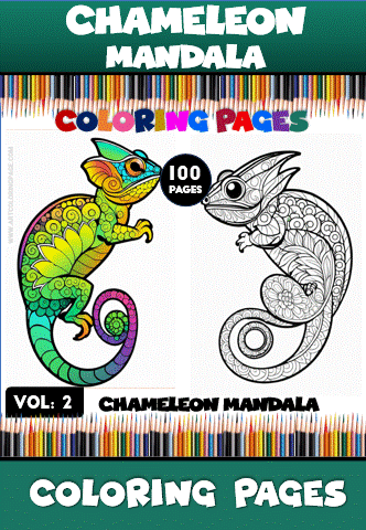 Chameleon mandala coloring pages featuring vibrant designs, suitable for a mandala coloring book. Visit artcoloringpage.com for more.