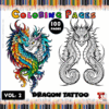 Dragon tattoo coloring pages with intricate designs, perfect for a cozy coloring book. Available in a 100-page collection at artcoloringpage.com.