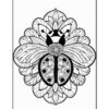 A black-and-white line drawing of an ornate butterfly design, featuring intricate patterns and floral elements, set against a plain white background.