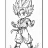 A cartoon character with spiky hair stands confidently, wearing a martial arts uniform with a tied belt. The character has clenched fists and a determined expression, with details such as fingerless gloves and loose pants.