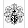 A black and white illustration of a flower with a stylized bee in the center, featuring intricate petal and wing designs.