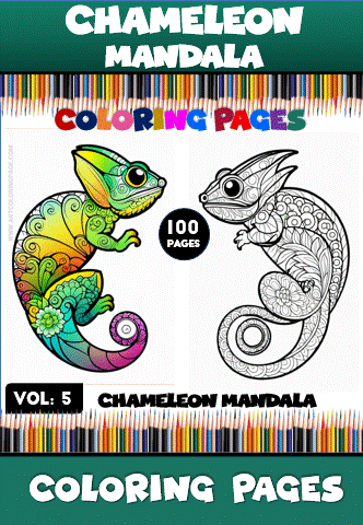 Chameleon mandala coloring pages from the Mandala coloring book, featuring intricate designs. Visit artcoloringpage.com for more.
