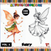 Fairy coloring pages featuring a colorful fairy and a black-and-white outline fairy from artcoloringpage.com.