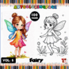 Fairy-themed coloring pages from artcoloringpage.com, featuring a colorful illustration and a black-and-white design for coloring books.