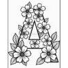 An ornamental letter 'A' decorated with various flowers and leaves, presented on a plain white background.
