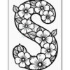 A stylized letter 'S' filled with intricate floral patterns, featuring various flowers and leaves, on a white background.
