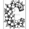A decorative letter 'C' surrounded by intricate black line-drawings of flowers and leaves, on a white background.