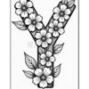 A decorative letter 'Y' surrounded by flowers and leaves, illustrated in a black and white coloring style.