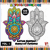 Lotus Hamsa Hand of Fatima coloring page, featuring intricate designs for a Mandala coloring book, available at artcoloringpage.com.