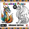 Colorful dragon tattoo designs and intricate line art for coloring, featuring pages from a cozy coloring book on artcoloringpage.com.