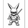 A cartoon ninja character with rabbit ears, wearing armor and holding a katana sword, depicted in a black and white line drawing style.