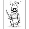 A cartoon ninja character stands confidently, wearing traditional ninja attire complete with a mask and headband, holding a sword in one hand. The design is outlined in black and set against a white background.