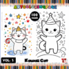 Kawaii cat coloring page from artcoloringpage.com, featuring two playful cats in a starry scene, perfect for the cozy coloring book series.